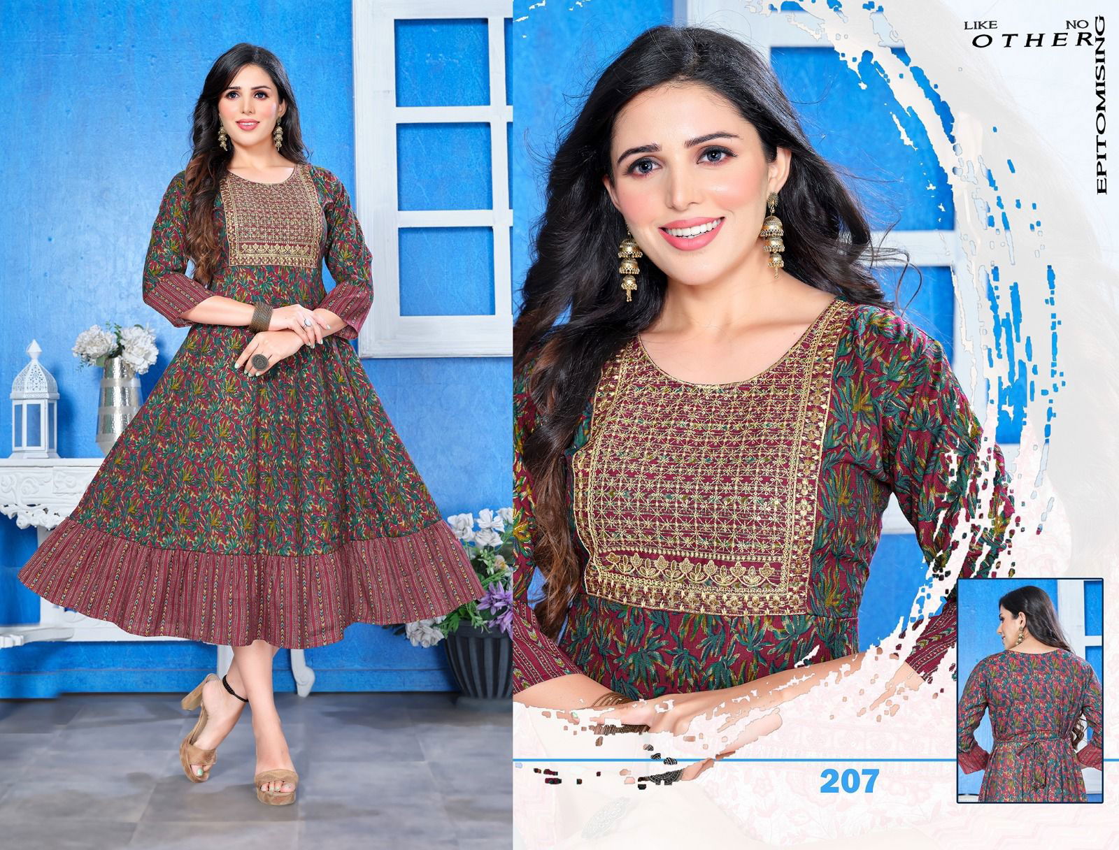 Something Special Golden Heavy Rayon Printed Long Kurtis Wholesale Market In Surat

